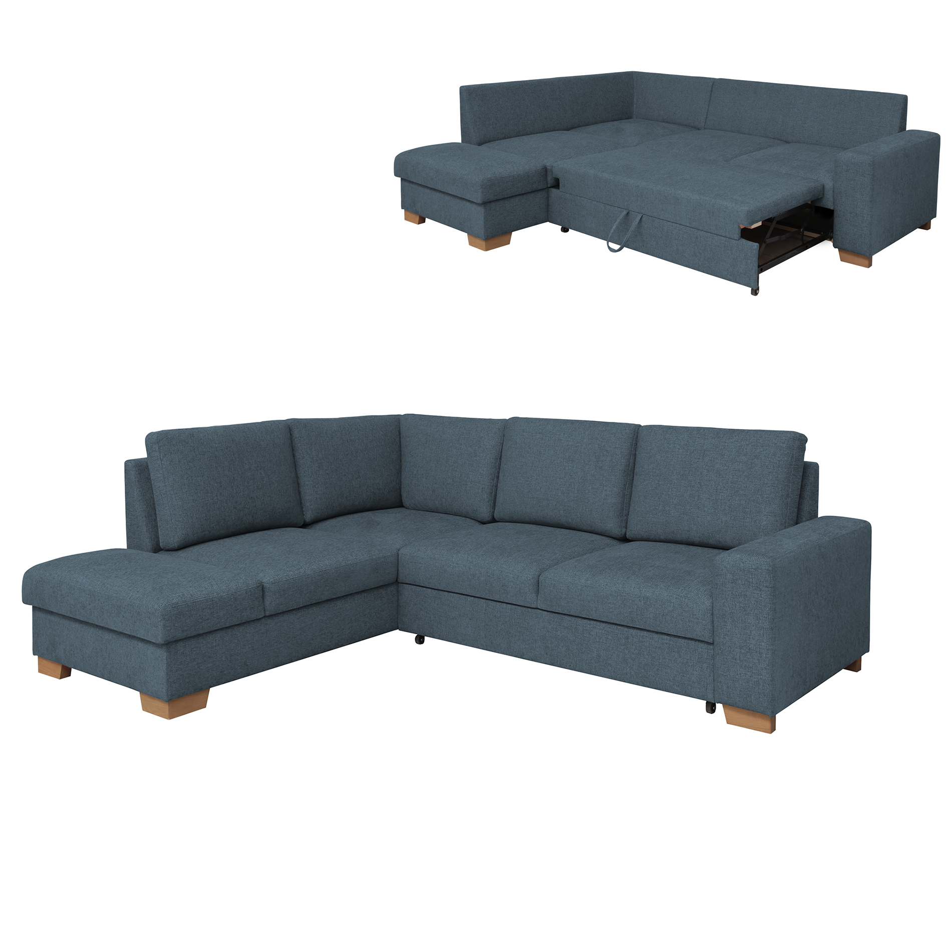 Ecksofa - marine - Liegefunktion - Staukasten - Ottomane links