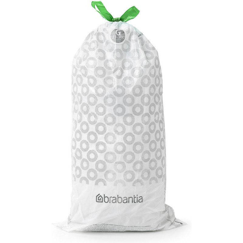 Sac poubelle 23/30 litres à liens coulissants Brabantia G blanc - 20 sacs