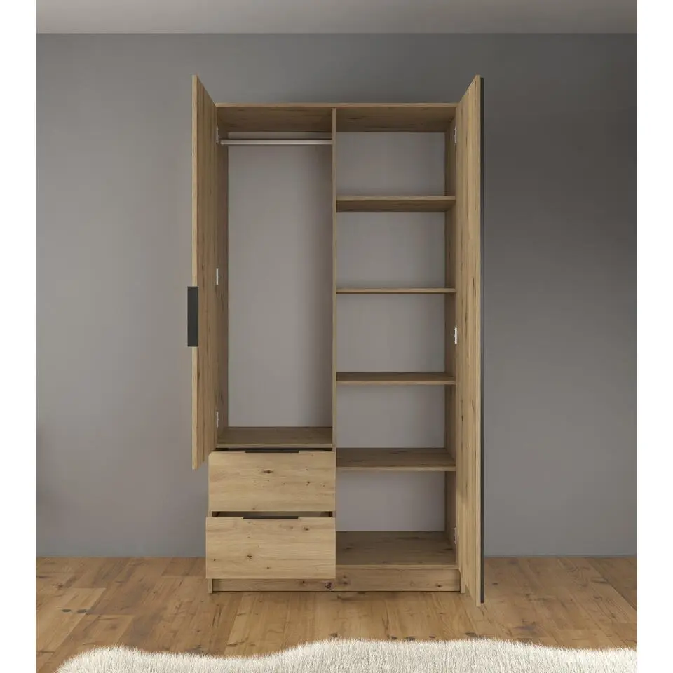 Meubella - Kledingkast Nairobi - Eiken - Zwart - 105 cm
