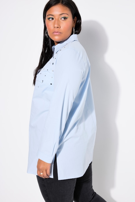 Hemdbluse, gerade, Ziersteinchen, Langarm
