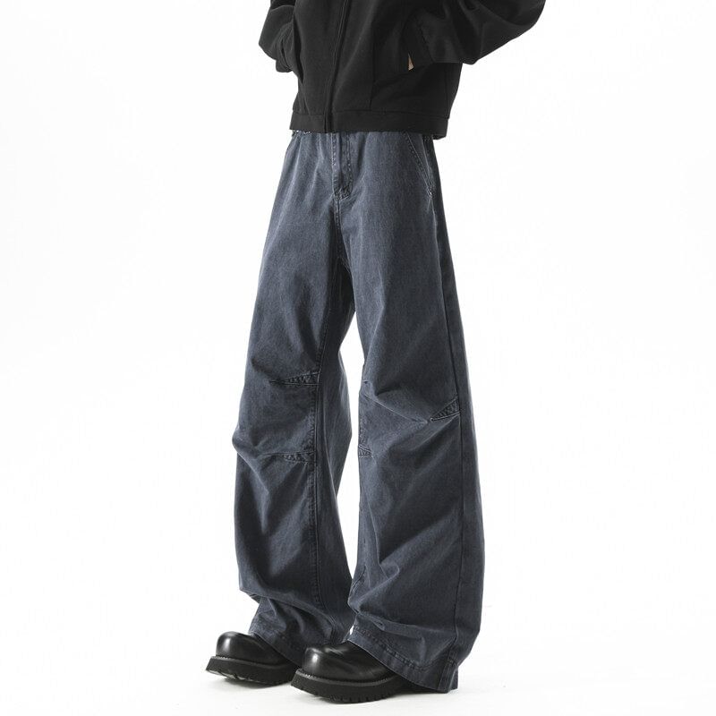 Derbundy - Mid Rise Washed Wide Leg Pants