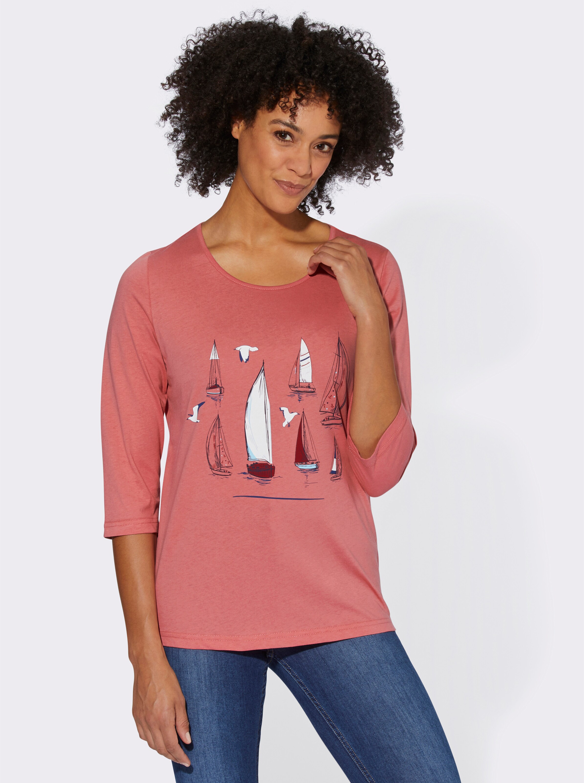 34-Arm-Shirt mit maritimem Druckmuster