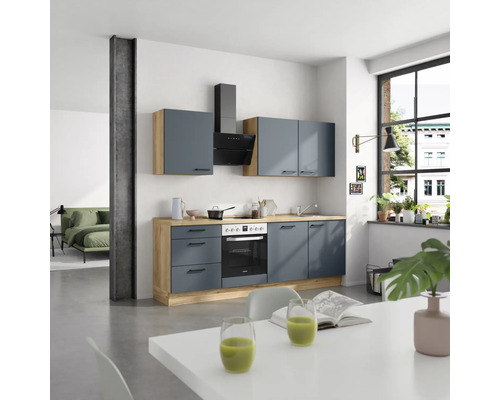 NOBILIA keukenblok met apparatuur Urban 240 cm fjordblauw mat voorgemonteerde variant links 4004539014916