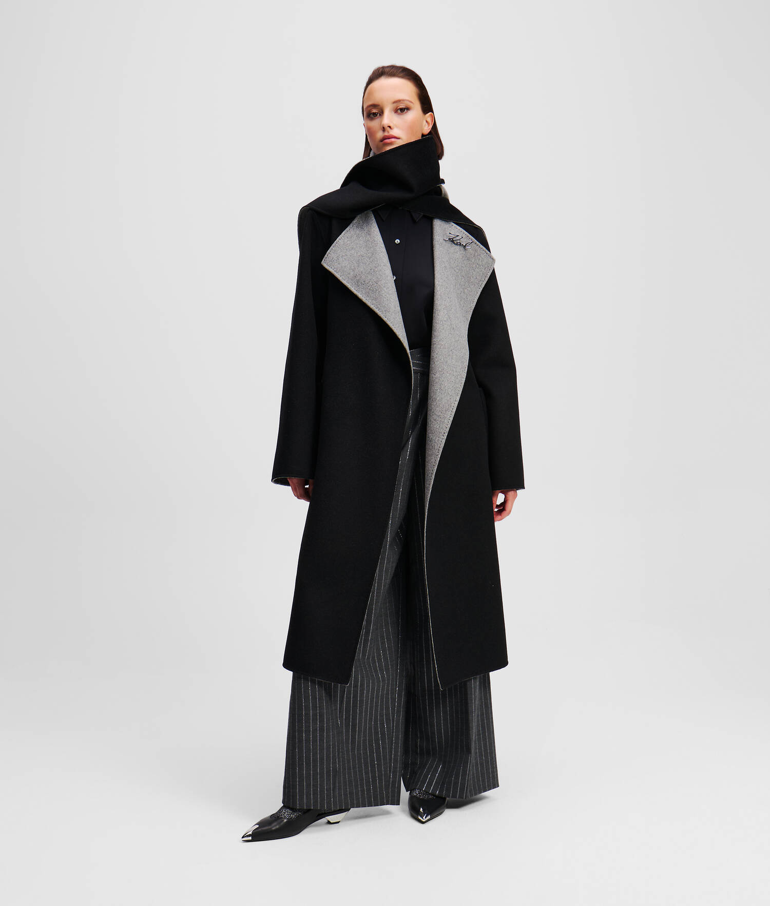 MANTEAU EN LAINE RÉVERSIBLE - Noir/Gris Chiné