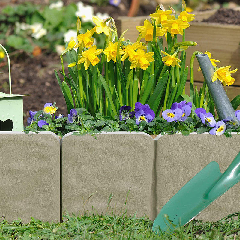 (10er Set) 25x23cm Garten Beeteinfassung Kunststoff Rasenkanten Steine - Grau