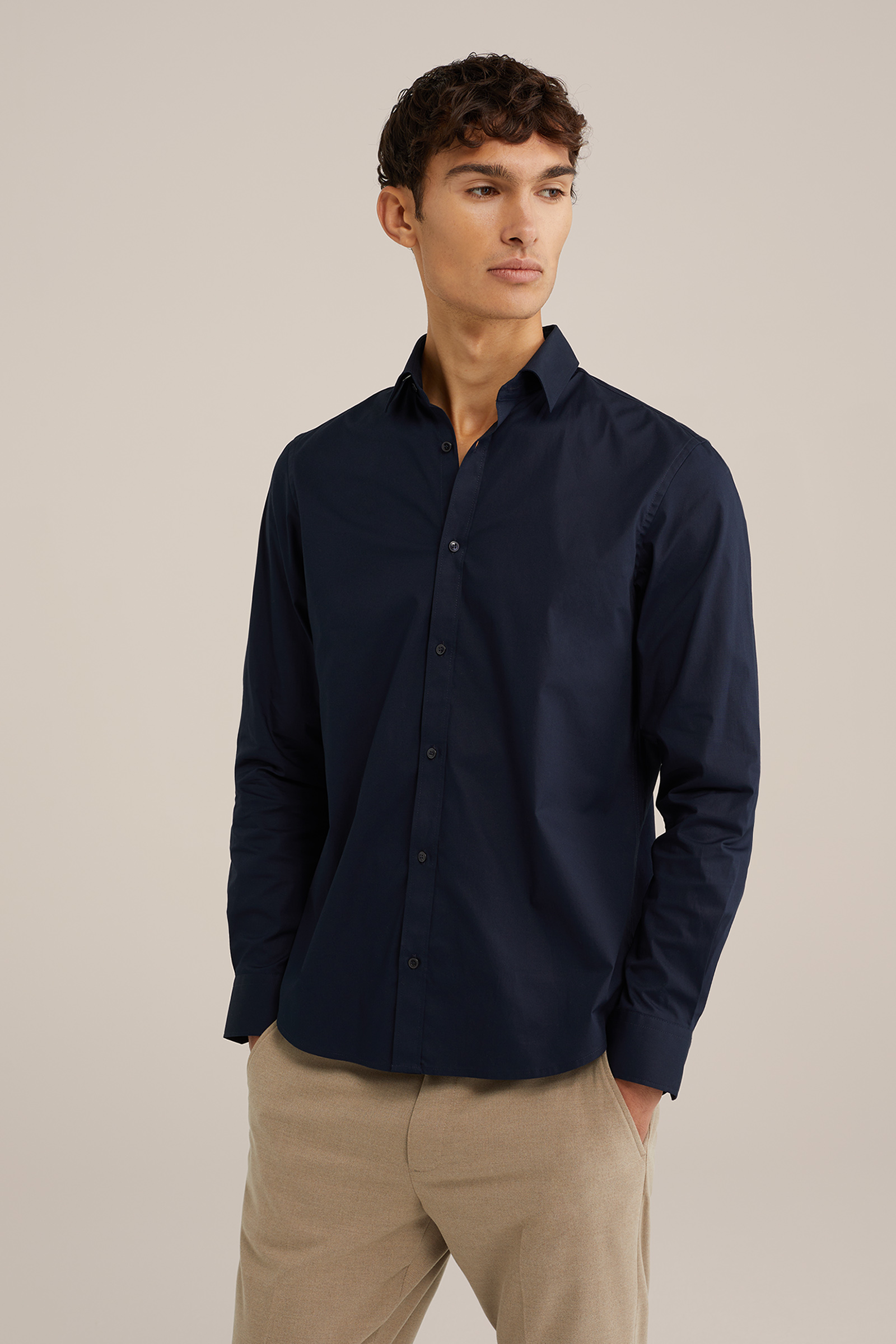 anti-odour overhemd met stretch Fundamentals Donkerblauw