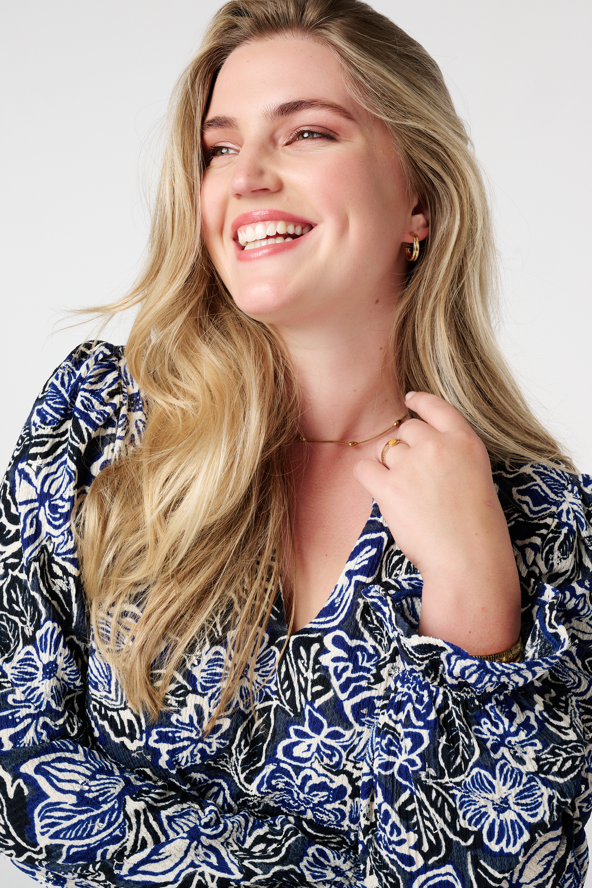 Top met print en stuctuur Multi Kobalt blauw