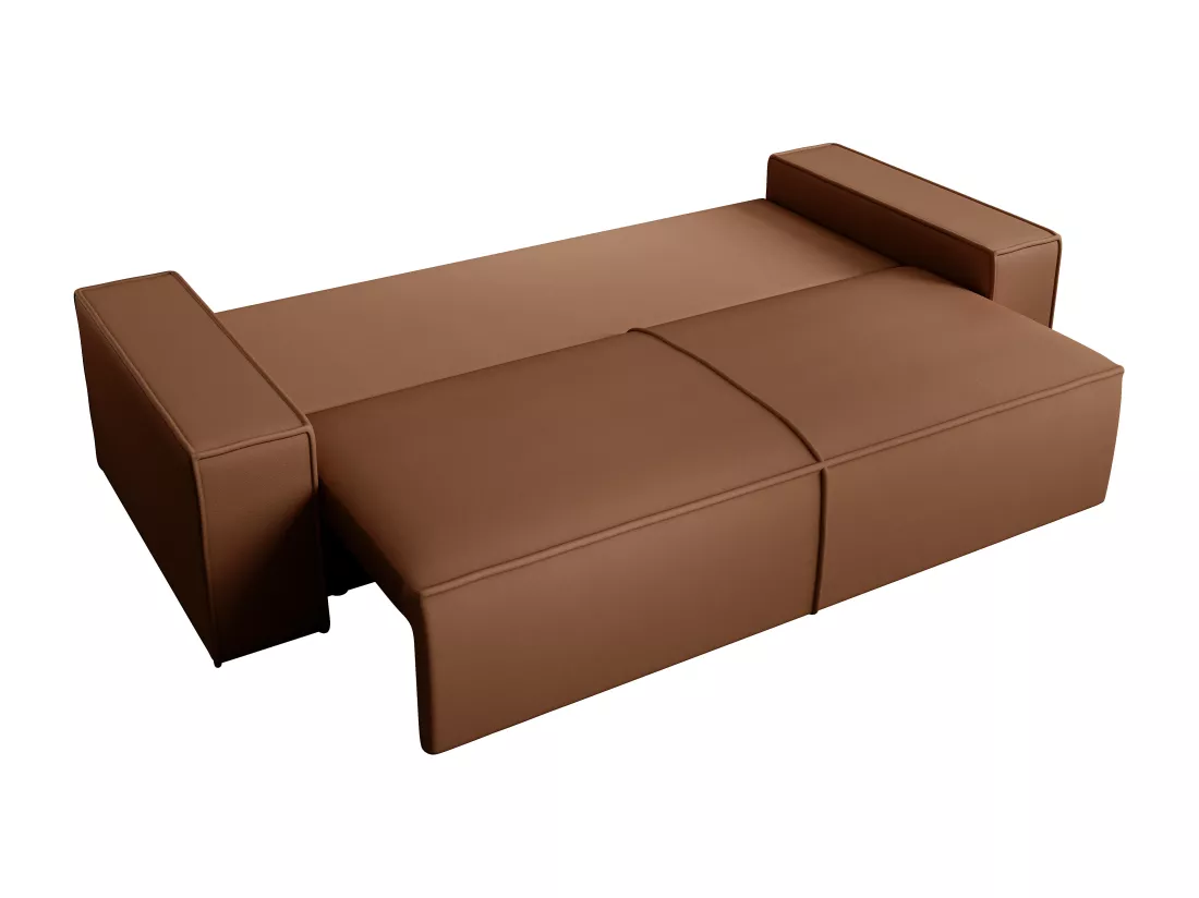 Canapé 4 places convertible en tissu effet cuir marron AMELIA