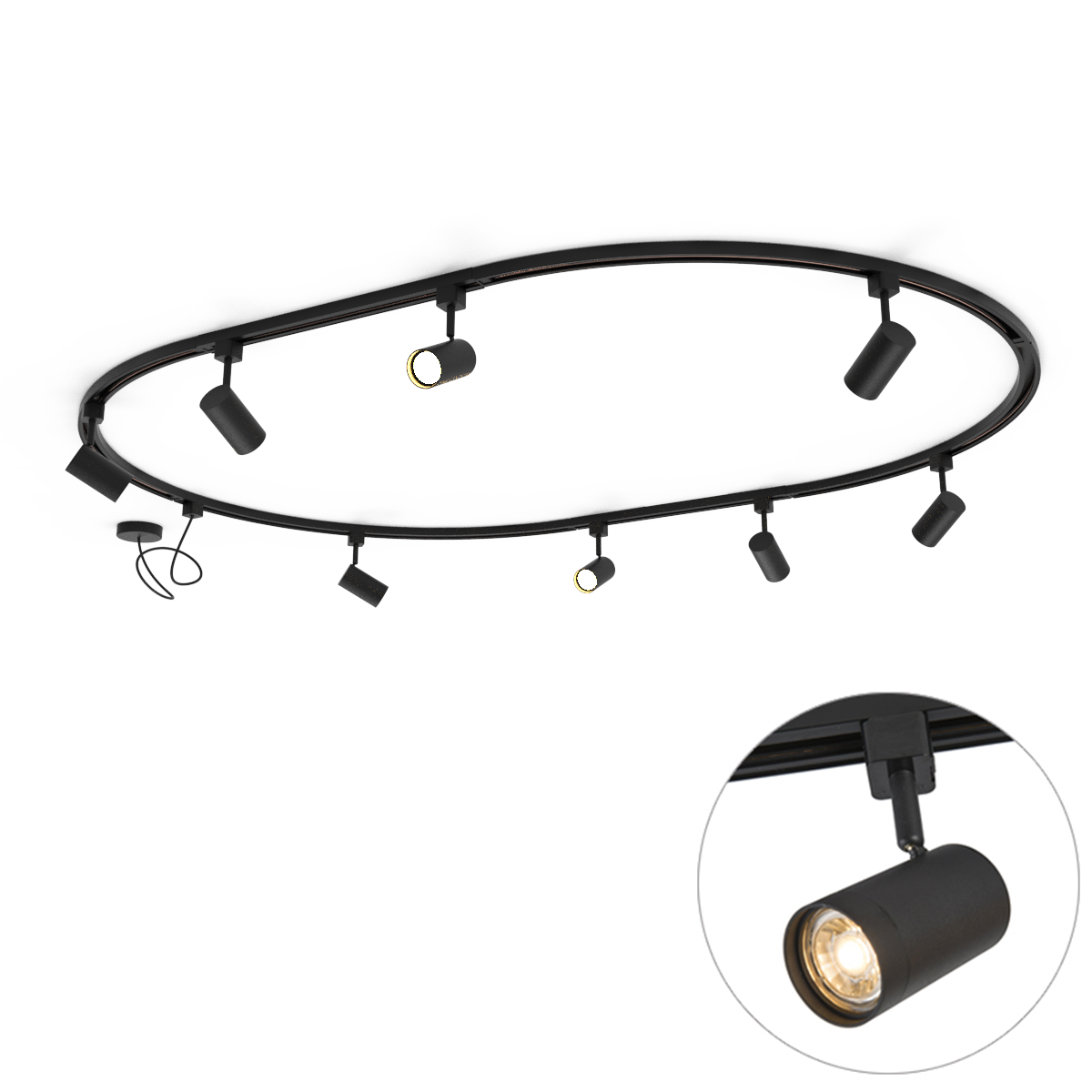 Modern railsysteem met 8 spots zwart 1-fase ovaal 200cm - Iconic Jeana