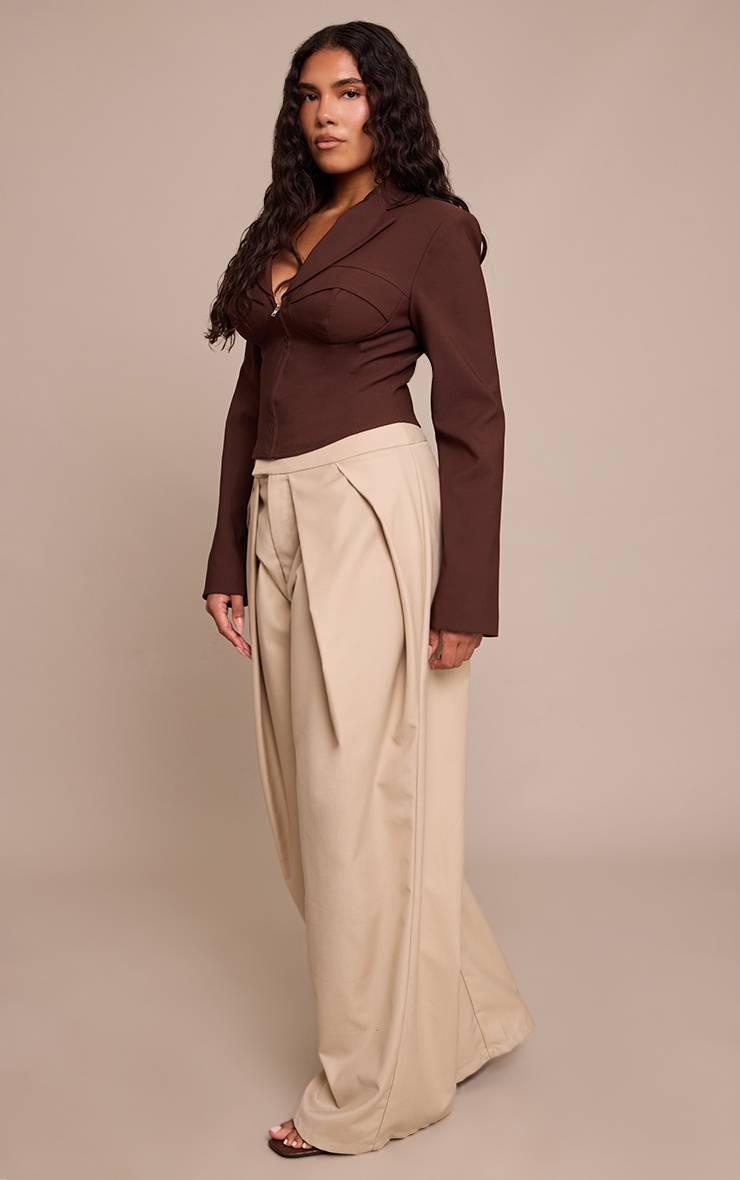 Chocolat Blazer Court Corset À Détail Coupe Sculptant