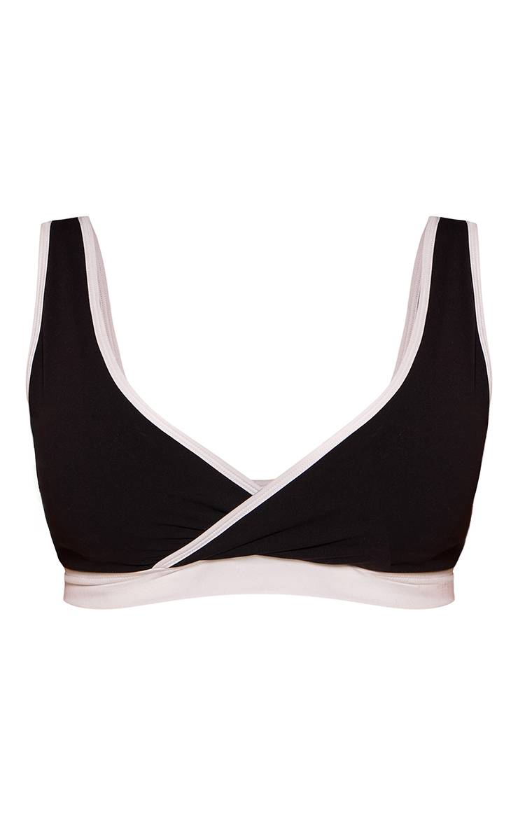 Noir Brassière De Sport Shape Sculptante Col V Contrasté Avec Soutien-gorge Intégré