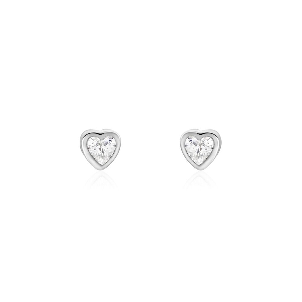 Boucles D'oreilles Puces Happy Argent Blanc Oxyde De Zirconium