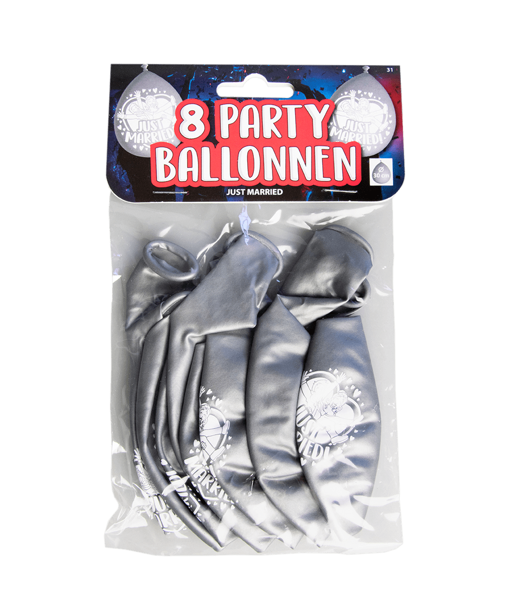 Just Married Ballonnen Zilver 30cm 8st