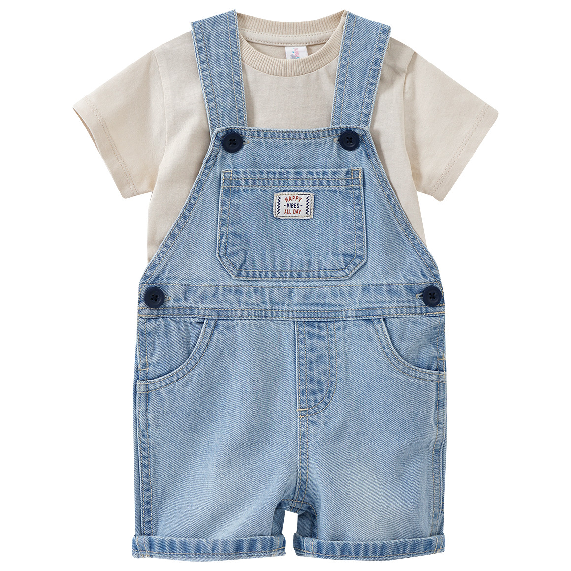Topomini Baby Latzhose und T-Shirt im Set hellblau / beige