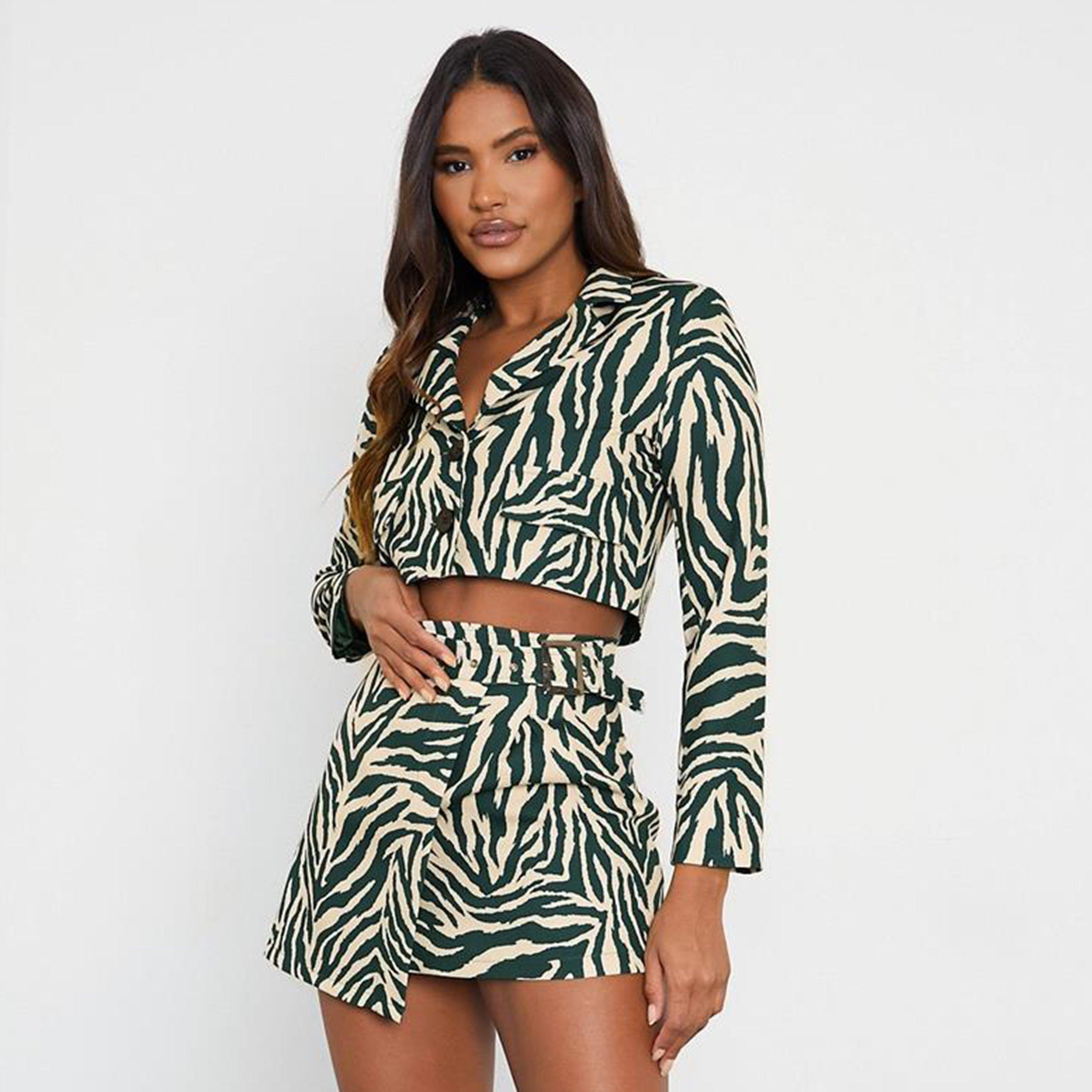 I Saw It First ISAWITFIRST Cropped Zebra Printed Blazer