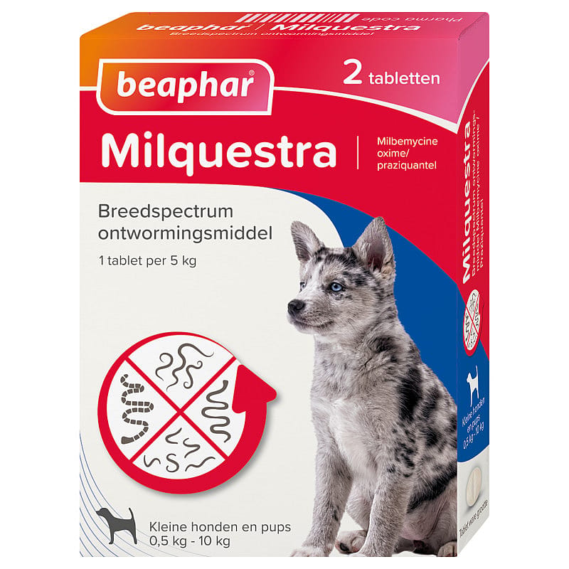 Milquestra Wormtabletten Kleine Hond Pup 0.5-10 kg Beaphar 2 Tabletten