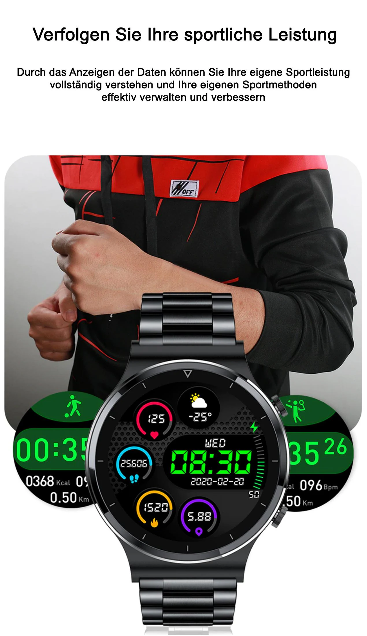 TPFNet Smart Watch / Fitness Tracker IP67 für Damen & Herren - Silikon Armband - Android & IOS - Schwarz