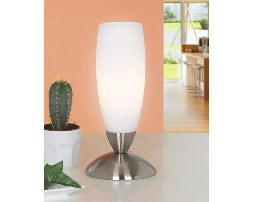 Tafellamp, 1-lichts, H 22 cm, slank, nikkel/wit