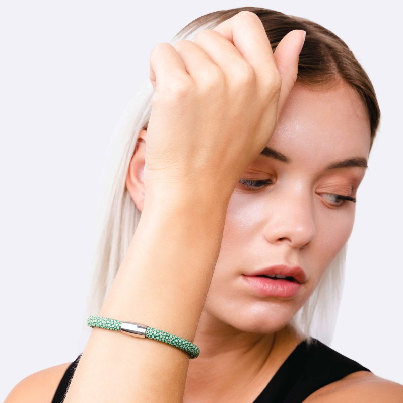Bracelet Galuchat vert kaki