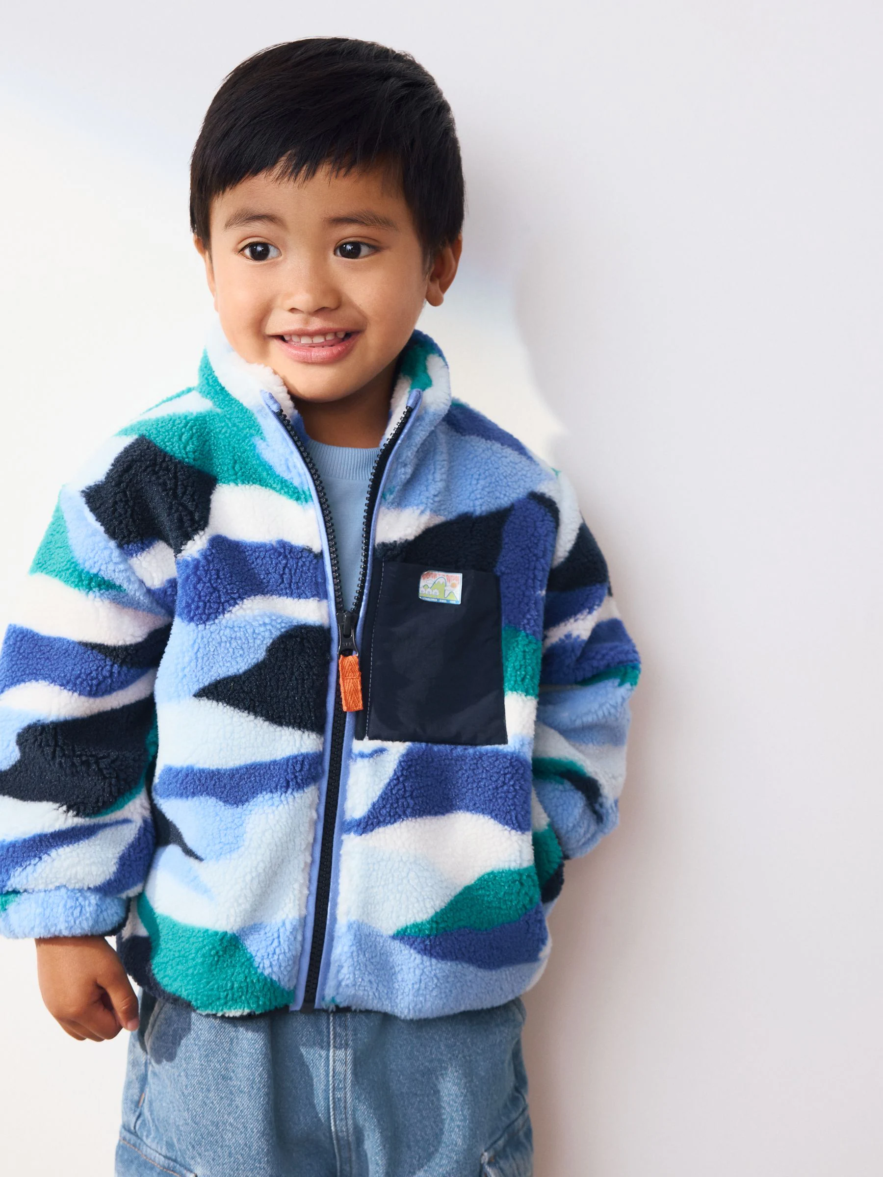 Blauw/wit - Fleece met patroon en ritssluiting (3mnd-7jr)