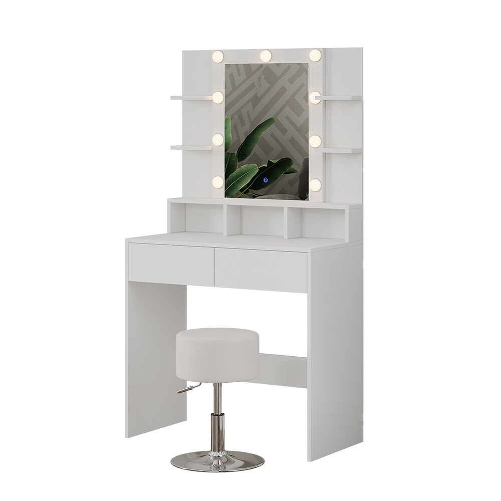 Vicco Schminktisch Taylor 80 x 146,5 cm Weiß modern LED Spiegel Hocker Frisiertisch