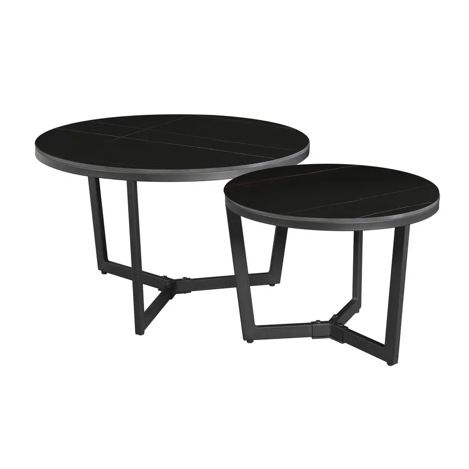 Salontafel set van 2 Brady marmer zwart rond 68,50x69x43 cm Stoneware