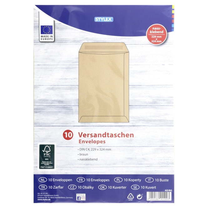 Versandtaschen - ohne Fenster - DIN C4 - braun - 10 Stück