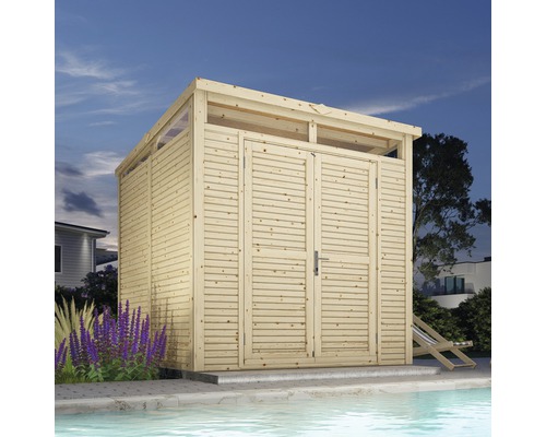 Bertilo Woodline tuinhuis met lessenaarsdak en vloer, 226 x 240 cm, natuurlijke afwerking