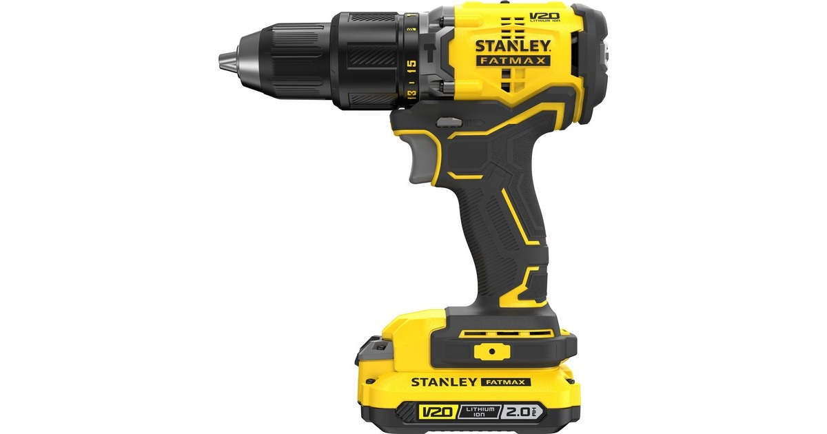 StanleyFATMAX V20 18V Brushless schroefklopboormachine  (Geel/zwart, Koffer, 2 accu's (2.0Ah) en oplader (2A) inbegrepen)