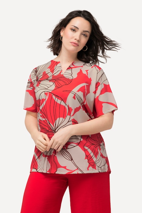 T-Shirt, Blüten, Oversized, Tunika-Ausschnitt, Halbarm