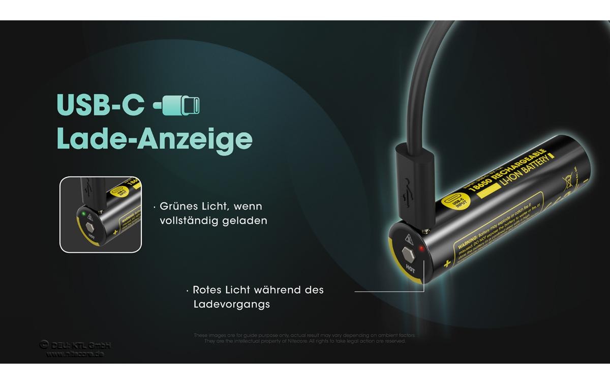 Akku NL1836R Li-Ion Typ 18650 mit USB-C 3600 mAh, 1 StückGeschützter Li-Ion-Akku