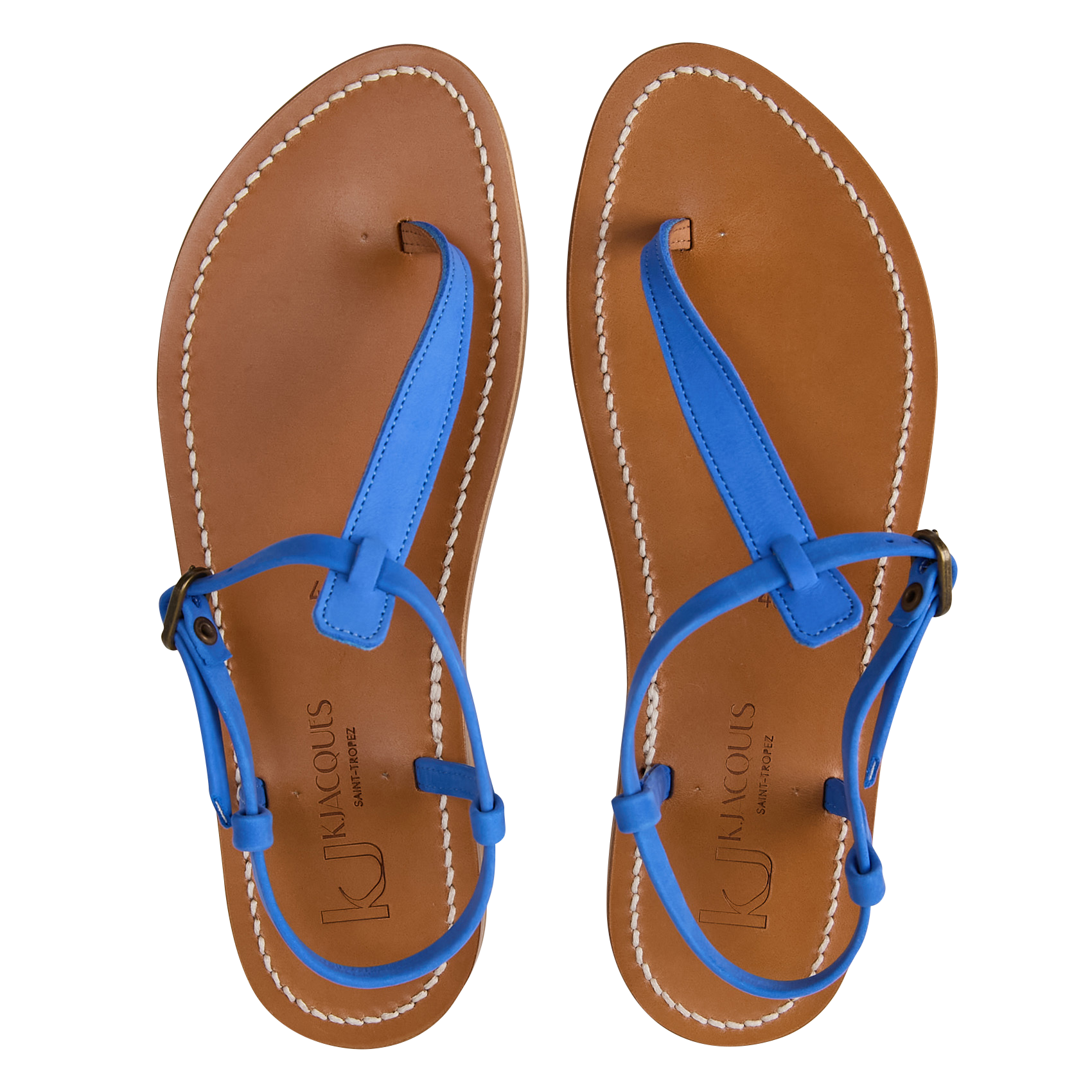 PICON - Sandales plates entre doigt en cuir | Bleu