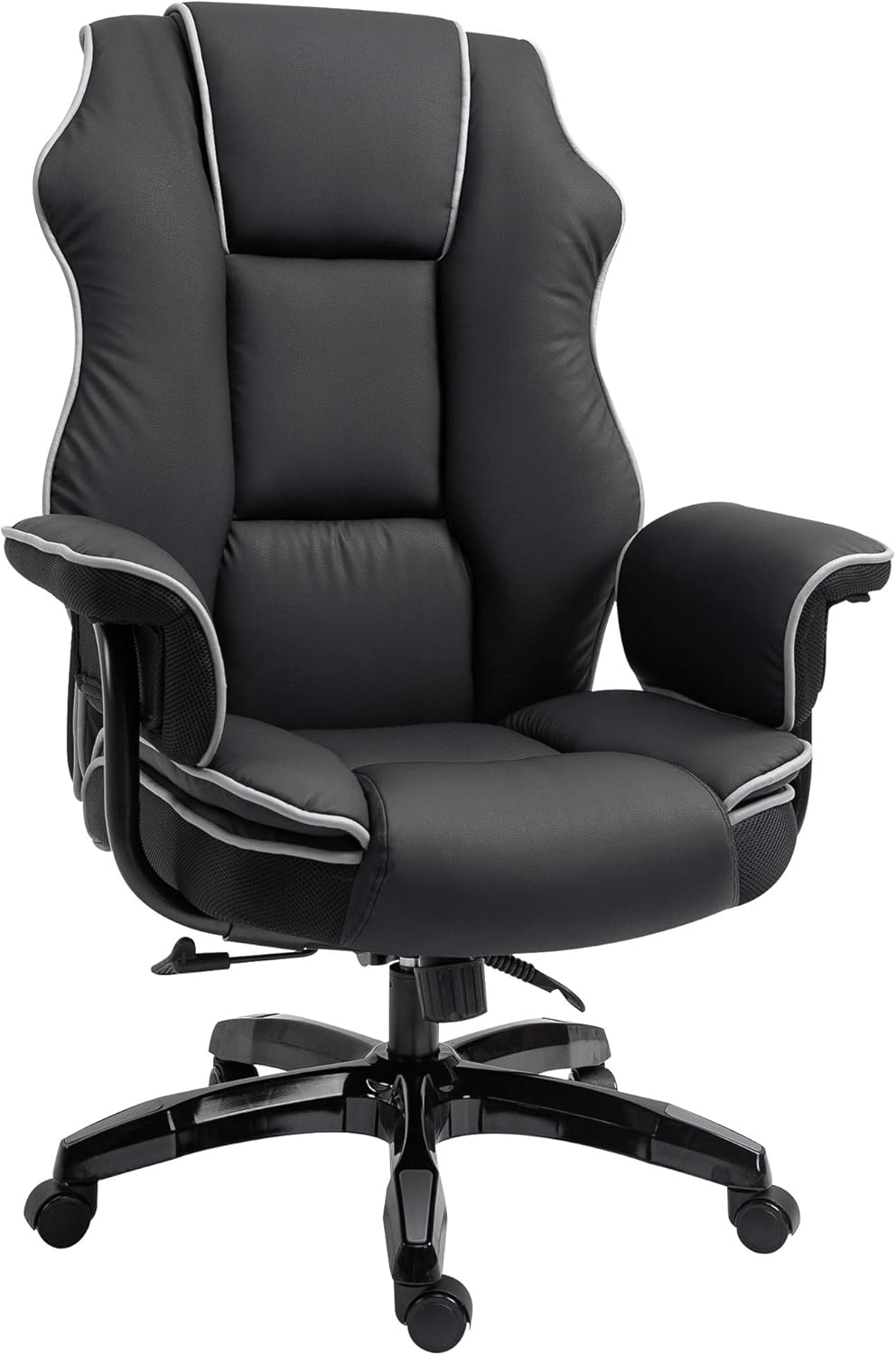 Vinsetto Bürostuhl, Ergonomisch Schreibtischstuhl mit Liegefunktion, Drehfunktion, Höhenverstellbar Computerstuhl für Home-Office, Kunstleder, Schwarz