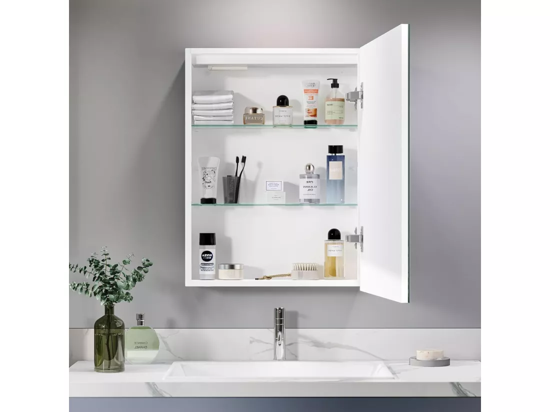 Armoire miroir de salle de bain avec éclairage, Armoire Murale avec miroir, interrupteur à capteur, Antibuée, 45x60x13cm - Blanc