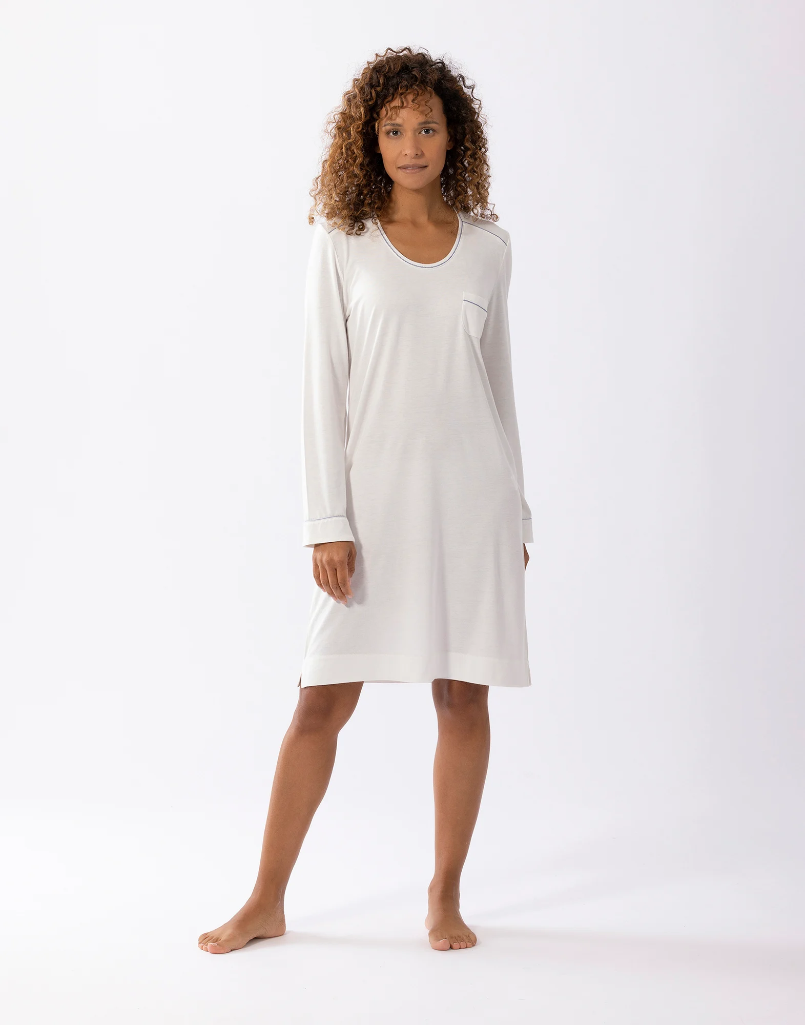 INTEMP A01 - Chemise de nuit en coton modal | Blanc