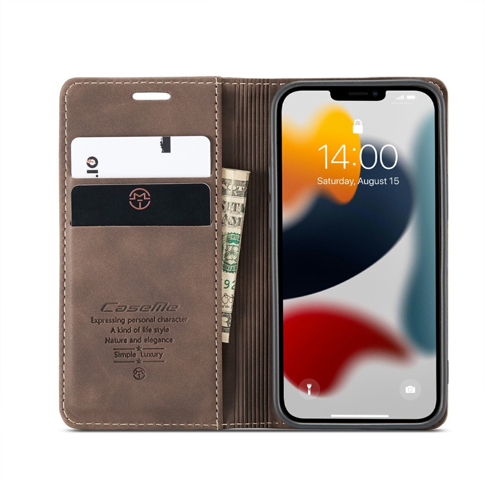 iPhone 13 Leder Tasche Flip Wallet Etui mit Kartenfächern - Braun