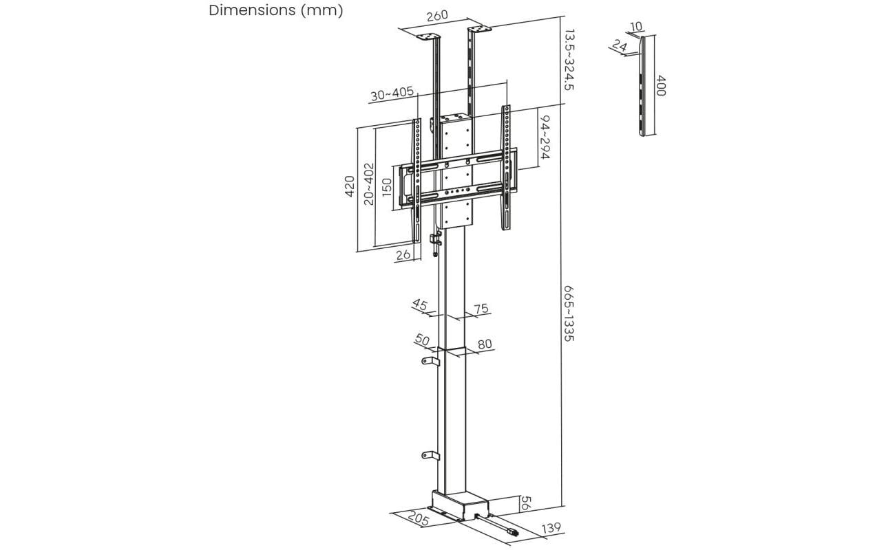 TV-Lift HP 66-1 L max. 60 kg<br>TV-Einbaulift für 32-48 Zoll Fernseher zum Rauffahren oder Runterlassen