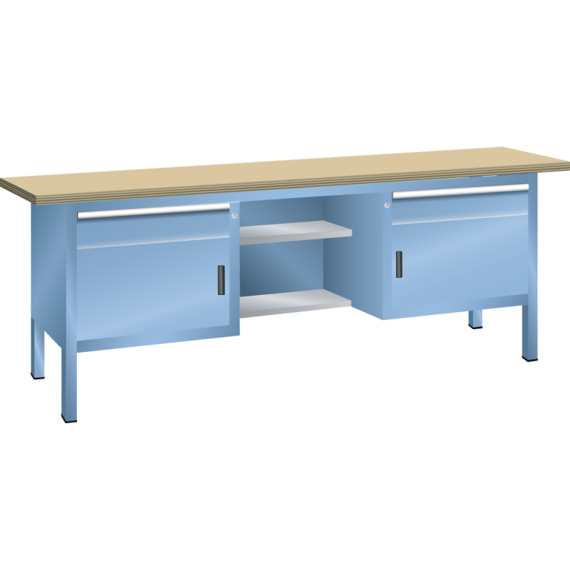 Lista - Établi compact plateau 200 x 70 cm - 2 porte battantes - 4 rayons - 2 tiroirs