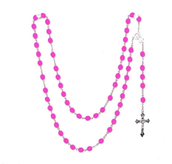 Rosenkrans / Kors halskjede Rosa perler