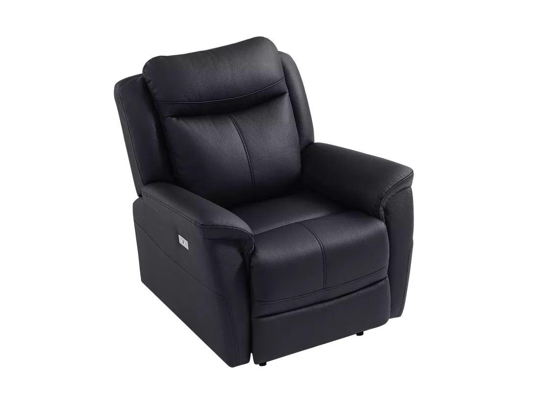 Canapé 3 places et un fauteuil relax électrique en cuir de vachette noir NOMAJO