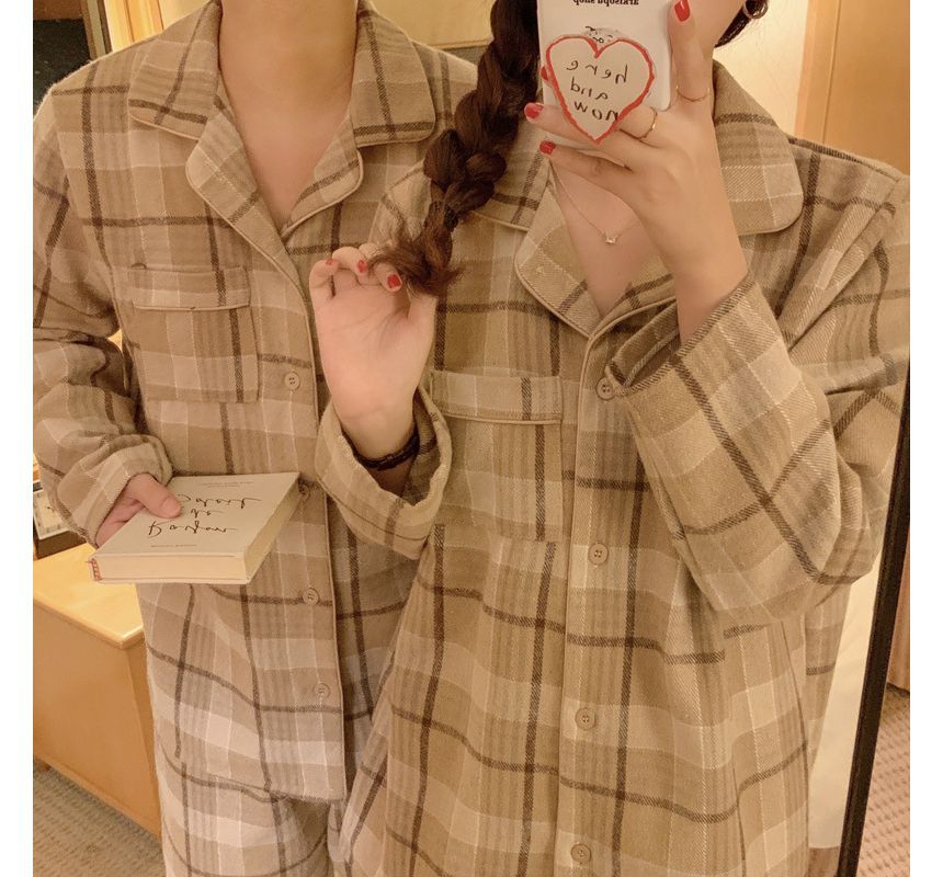 Sadelle - Bijpassende pyjamaset voor koppels: geruit overhemd + broek