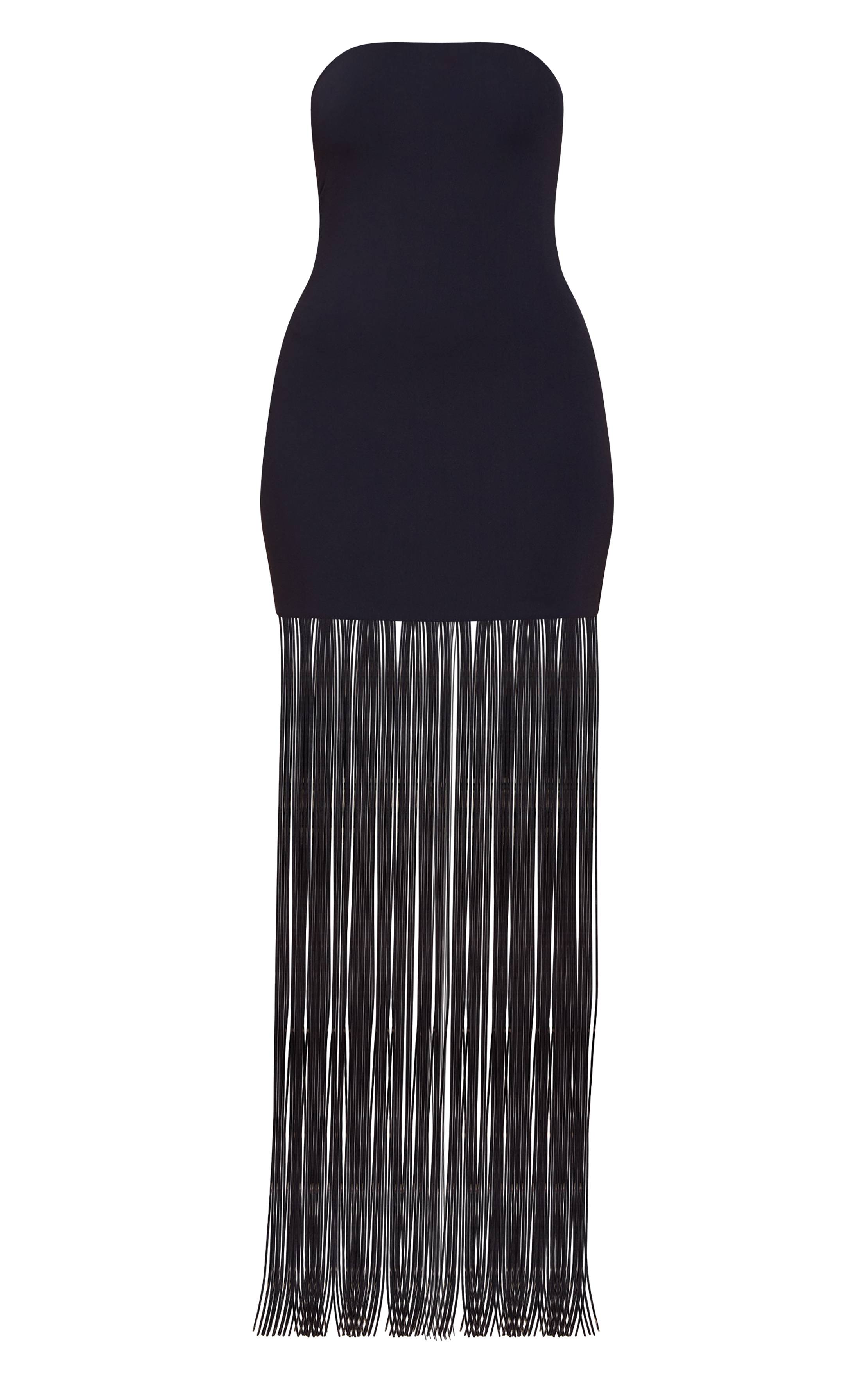 Noir Robe Maxi Bandeau À Franges Toucher Doux