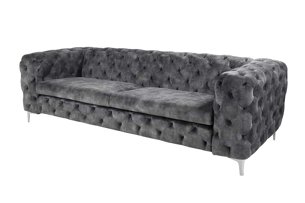 Chesterfield 3-Sitzer Sofa MODERN BAROCK 235cm dunkelgrau Samt Federkern Metallfüße