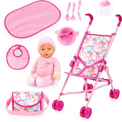 Bayer Design Dukkevogn Buggy Sett med Dukke, Pink