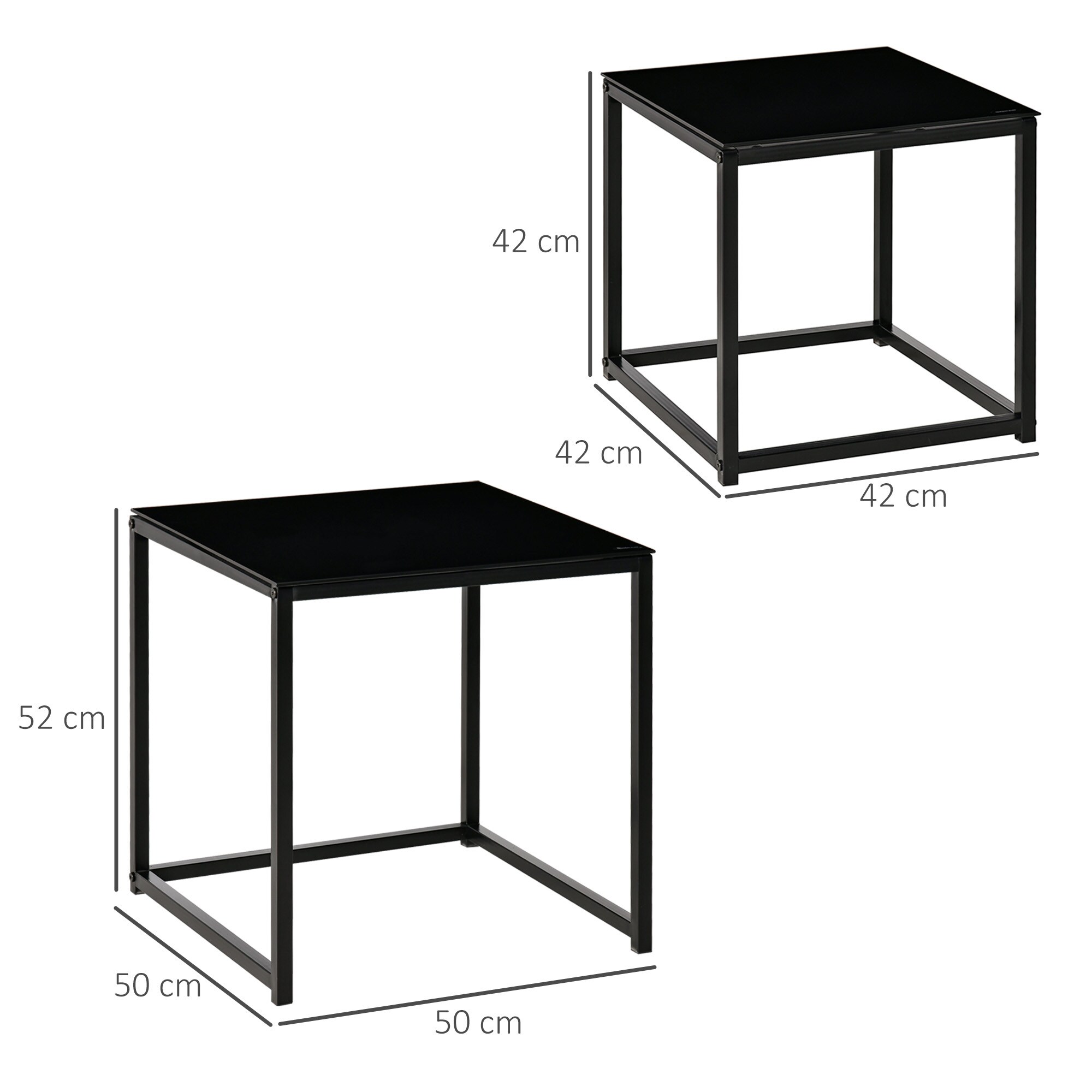 HOMCOM Couchtisch-Set mit Glastischplatte schwarz 50L x 50B x 52H cm