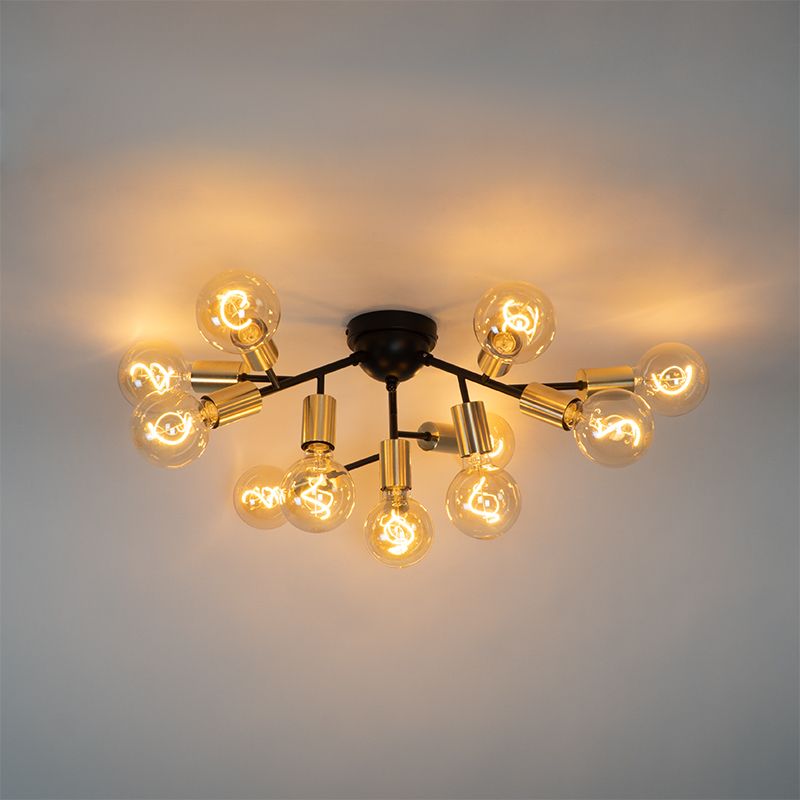 Design plafondlamp zwart met goud 12-lichts - Juul
