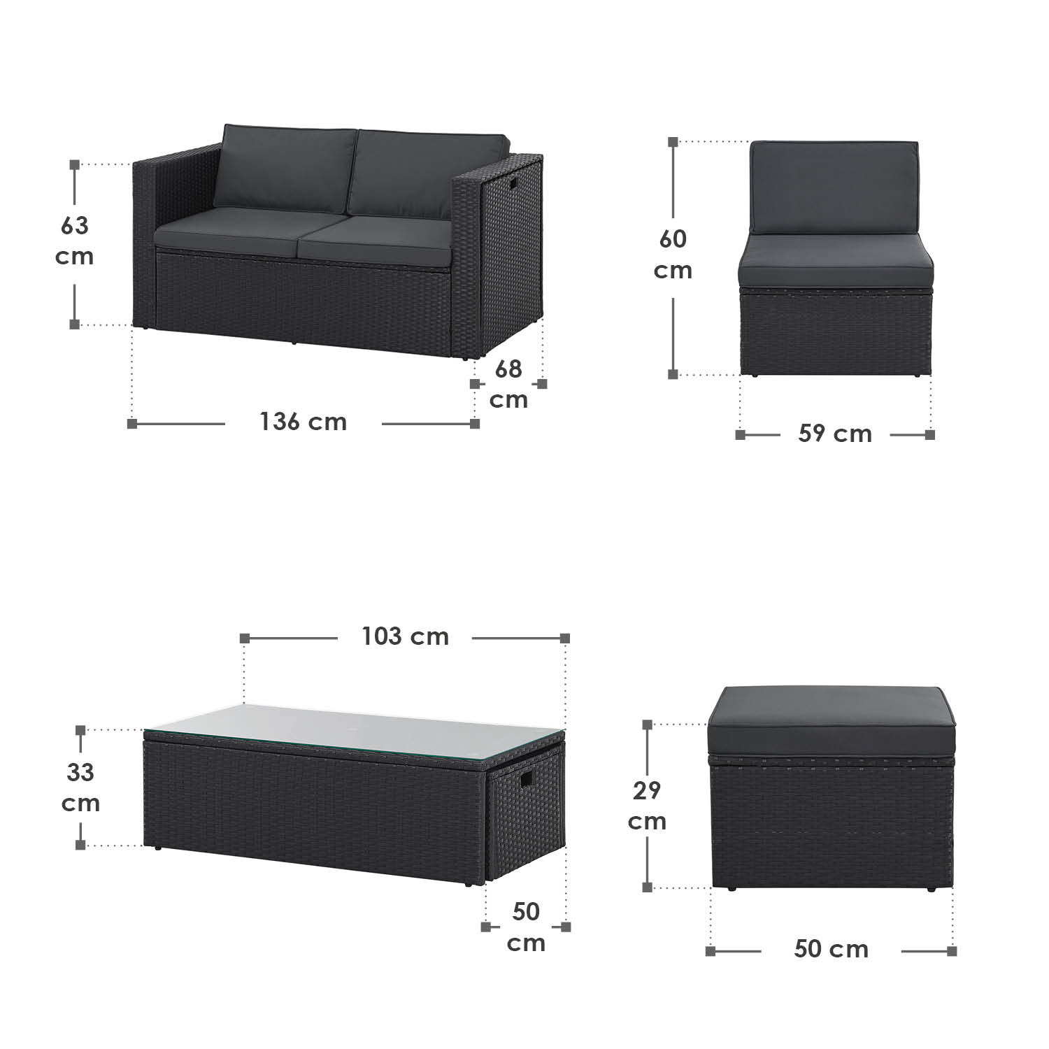 Juskys Salou polyrotan loungeset - Black