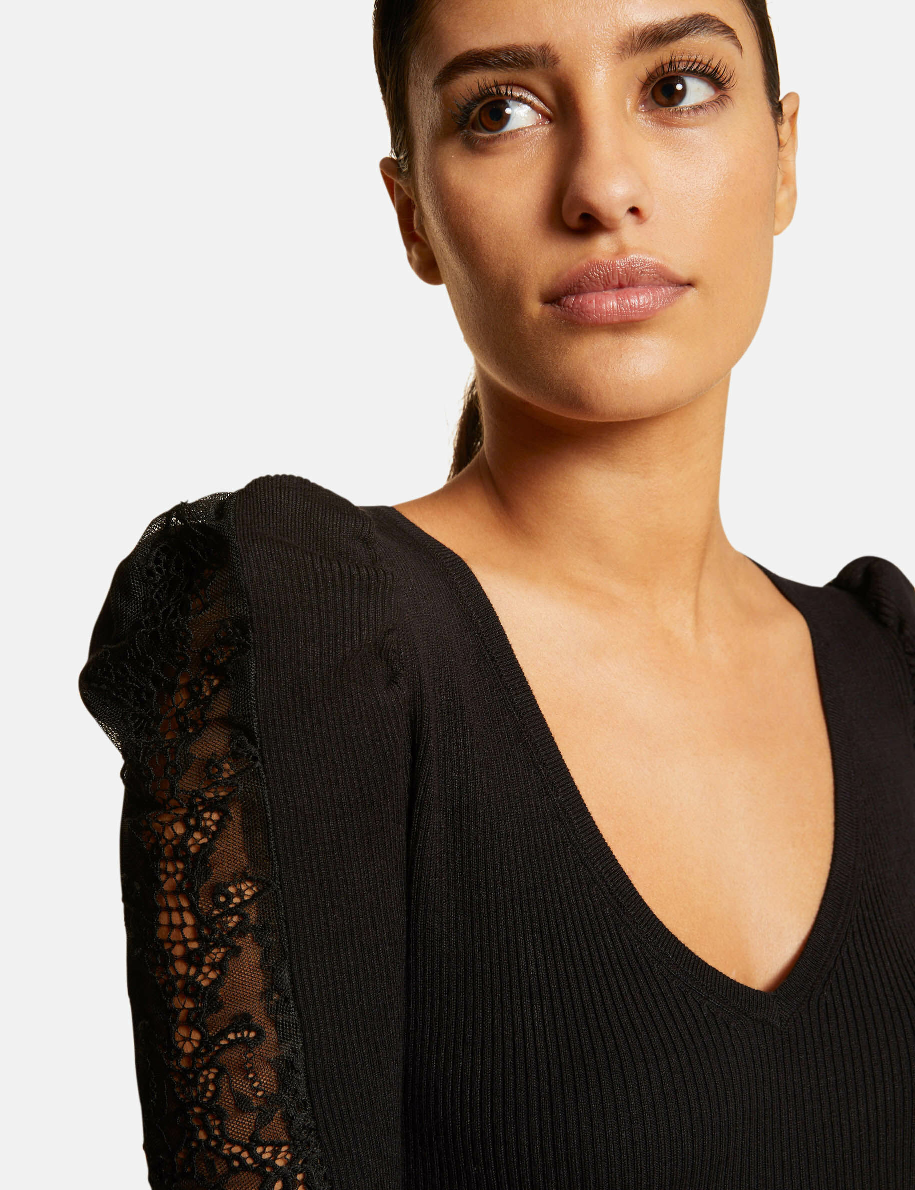 Pull manches courtes avec dentelle noir femme - noir
