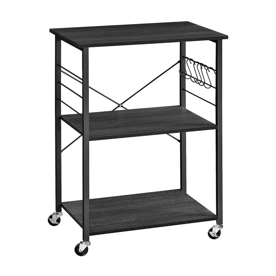 Furnihaus Keukentrolley - op wieltjes - 2 legplanken - zwart - 60cm