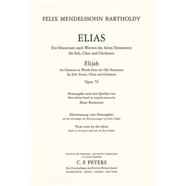 Edition Peters Mendelssohn Elias op.70